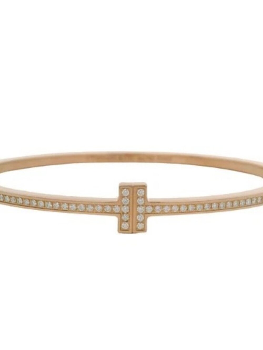 Tiffany & Co T 18kt Rose Gold 0.33ctw Diamond Hinged Wire Bangle Bracelet 6"